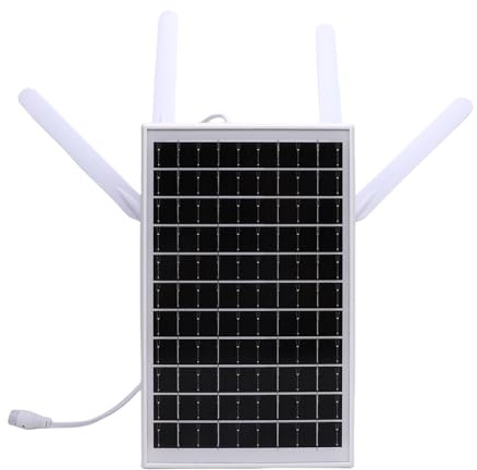 Pssopp Router Moderno 4G LTE con Energía Solar, Panel Solar de 12W, Rango WiFi de 300Mbps, Diseño Impermeable para Acampar Al Aire Libre y RV (Antenas Blancas)