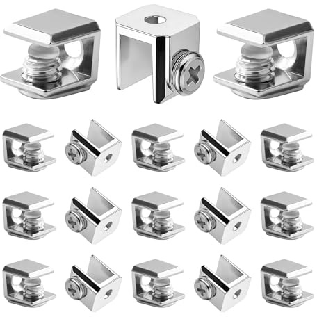 Lwuey 18 Stück Verstellbare Glasklemme, Glashalter für 3mm bis 8mm Dicke | Glasscheiben, Glasregal, Balkonbrüstungen, Treppengeländer Handläufe Klemme 15x14x13mm Verstellbare Schraube mit Silikonkappe