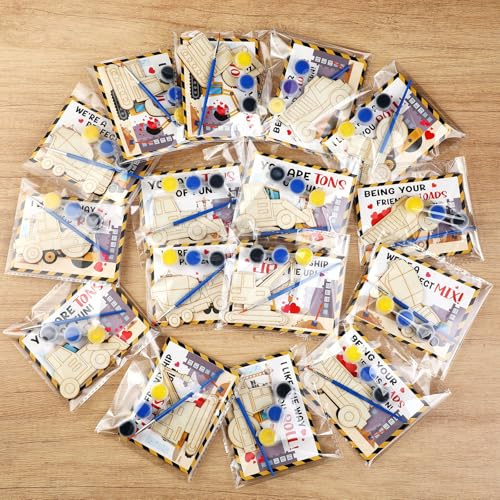 Ctosree 24 Pack Wood Craft Kit Kids DIY Painting, Construction Themed