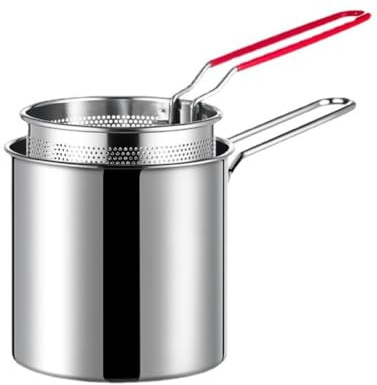 Gettimore Mini friteuse en acier inoxydable 304 avec long manche et grande capacité, poêle à frire compacte à économie d'huile pour la cuisine à la maison et l'ébullition des nouilles