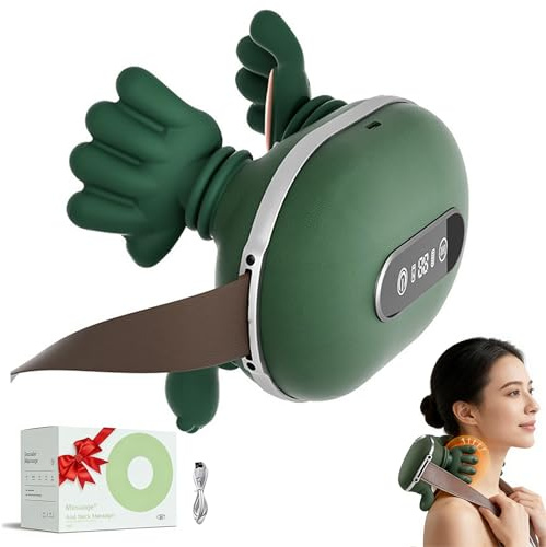 Masajeador Cervical 4D térmico para cuello, cuello y espalda – aparato de masaje de 3 intensidades de masaje y calefacción de 2 niveles, alivia el cuello y los hombros (pantalla táctil)