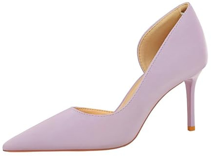 Scarpe Donna Punta con Tacco Alto con Tacco a Spillo 7 cm Raso Spacco Laterale per Matrimoni, Galà, Appuntamenti (Viola,39)