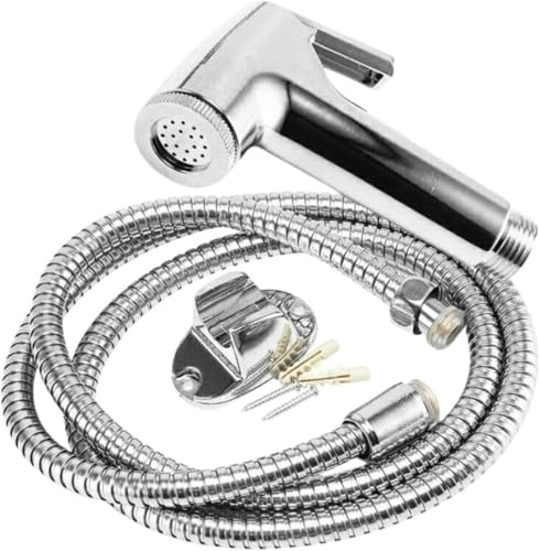 Chrome Muslim Shower Head with Hose Bidet Spray Tap for Toilet Hygienic Handheld Shattaf Set, High-Pressure Water Sprayer for Bathroom WC Cleaning & Personal Hygiene Use-