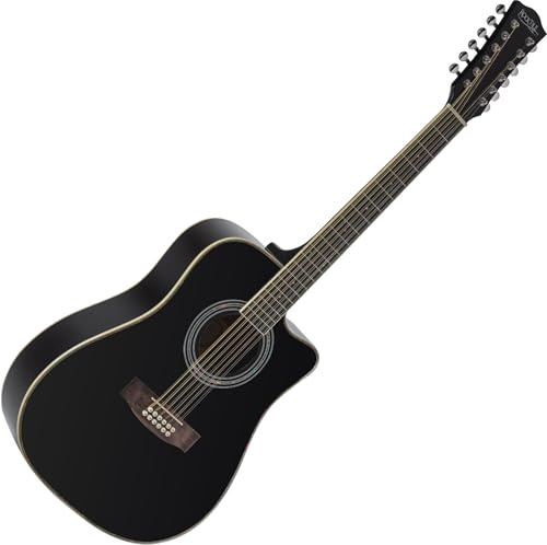 Rocktile WSD12-50C-BK Chitarra Western - Dreadnought 12-Corde con Cutaway - Tavola in Abete e Corpo in Mogano - Tastiera in Palissandro - Finitura lucida - Nero