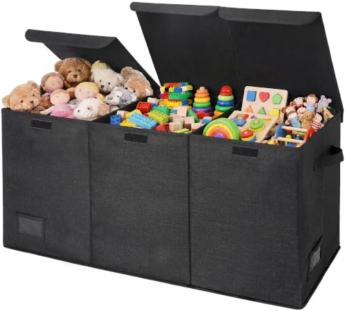 GRANNY SAYS Extra stor förvaringslåda med lock, 1-pack leksakslåda, hopfällbar tyglåda med lock, leksaksförvaring för barn, leksakskista för att organisera barnrummet, svart, 96 x 33 x 40 cm