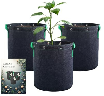 NORiVA Pflanzsack 20L 3er Set - 400 g/m² Extra Robuste Vlies Grow Bags mit Metallösen – Atmungsaktive Stofftopf Pflanzkübel für Tomaten, Kräuter, Chili & Gemüse – Balkon & Garten
