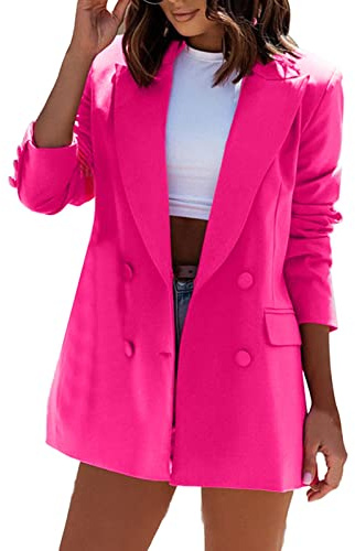 Generisk dam sportig blazer blå, lång blazer elegant festlig, kavajjacka långärmad kavaj dubbelknäppt damblazer revers trenchcoat öppen front kavaj kontor affärsblazer midja kostymer
