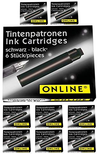 Online 17033 Standard-Tintenpatronen im Vorteilspack, universelle Füller-Tinte, kompatibel mit allen gängigen Standard-Füllern, Ersatz-Patronen für Füllhalter und Rollerball, Farbe schwarz
