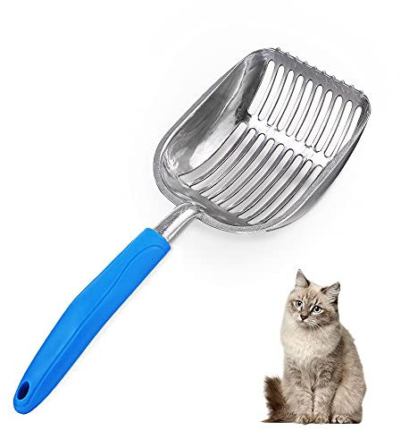 Chibuy Den senaste uppdateringen kattsand skopa med metall TABS/runda tänder, djup sholve Sifter kull skopor, hållbar husdjur kattunge skräp, 13.78Lx5.51Wx1.57H, BLÅ