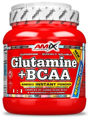 AMIX - Bcaa Glutamina - 530 Gramos - Complemento Alimenticio de Glutamina en Polvo - Reduce el Catabolismo Muscular - Ideal para Deportistas - Sabor Natural - Aminoácidos Ramificados