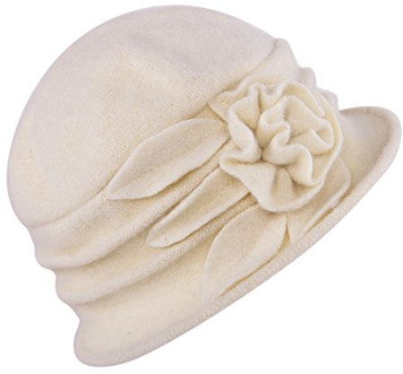 West See Damen Vintage Wolle Cloche Bucket Hut Beret Topfhut mit Blumendetail Wintermütze (beige)