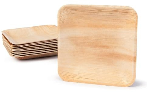 BOX And Tree| 100 Pièces Assiettes en Feuille de Palmier Carrées 15x15cm| Alternative aux Assiettes en Plastique | Vaisselle Naturelle pour Buffet, Mariage, Anniversaire, Barbecue