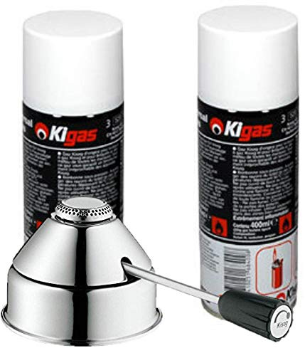 Kisag Brûleur à gaz classique 1,1 kW et 2 bouteilles de recharge Kigas de 400 ml
