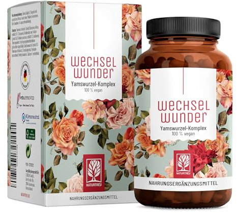 WECHSELWUNDER - 500mg Yamswurzel mit 340mg Rotklee, Baldrian, Eisen, Vitamin B9 und B12 Kapseln hochdosiert - Meno Balance - 90 Wechseljahre Kapseln