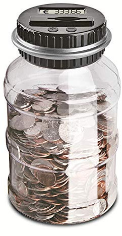 ALLOMN Digitale Spardose mit Münzzähler, 1.5L/1.8L Münzzählen Box Münzen Bank Digitale Münzzählen Spardose LCD Anzeige Große Kapazität Kinder Weihnachten Geschenk(Keine Nachtleuchtende Funktion, 1,5L)