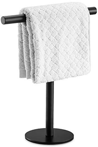 1 Porte-Serviettes de Bain sur Pied, en Acier Inoxydable SUS304 Noir Mat en Forme de T, Barre Tour pour Salle de Bain, Cuisine, Coiffeuse, comptoir