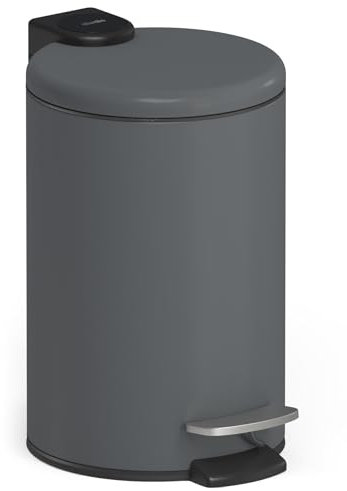 stardis Poubelle à pédale, 3 l, en acier inoxydable, gris foncé, mat, avec système d'abaissement automatique, couvercle rabattable à fermeture silencieuse Softclose avec seau intérieur, poubelle de