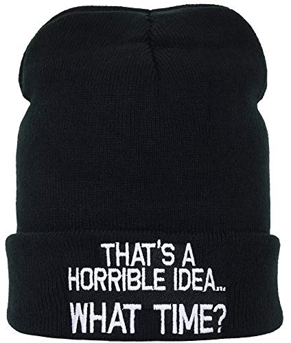 Stickad mössa som är en skräcklig idé – vad tid? varm vintermössa ullmössa/rullmössa/arbetsmössa lång beanie unisex män kvinnor tonåringar streetwear rolig rolig present, svart, En Storlek