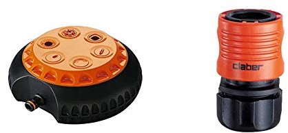 Claber 8654 Irrigatori Rotanti Multifunzione, Nero/Arancione & Raccordo Rapido 1/2 8607
