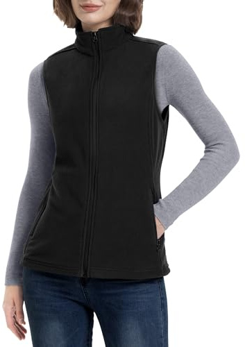 33,000ft Fleece Weste für Damen Warme Ultraleicht Ärmellose Fleecejacke | Winddichte Fleeceweste, Outdoor Weste Ohne Kapuze, Leichte Full-Zip Fliesweste Laufweste, Bodywarmers mit 4 Taschen