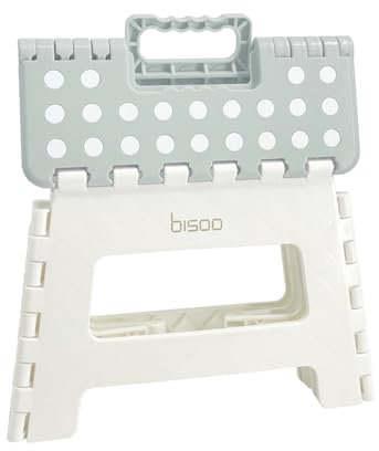 BISOO Tritthocker Kinder - Klapphocker Faltbar 120Kg für Bad & Küche - Hocker Klappbar für Kinder & Erwachsene - Fußbank mit Anti-Rutsch-Oberfläche - Klapptritt Sicherheit - Trittschemel Salbei Grau