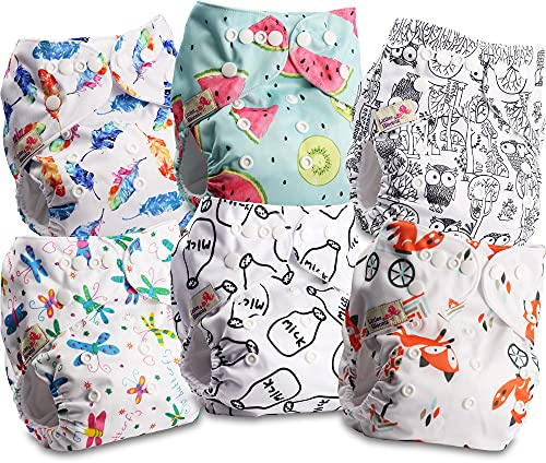 Littles & Bloomz Pocket Stoffwindeln, Druckknöpfe, 6er FLP2-0606 | 6 Pocket Stoffwindeln mit verstellbaren Druckknöpfen. Einlagen separat erhältlich, verschiedene Optionen verfügbar.