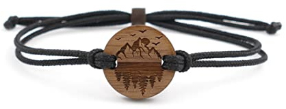 Holz Armband Berge und Wald aus Walnussholz | Rückseite personalisierbar | handgefertigt in Deutschland | nachhaltig und vegan