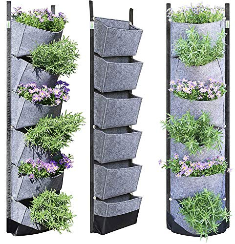Buyter Vertikaler Wandbehang Garten Pflanzgefäß mit 6 Taschen, Blumentöpfe aus Filz, Pflanzgefäß, Beutel (grau)