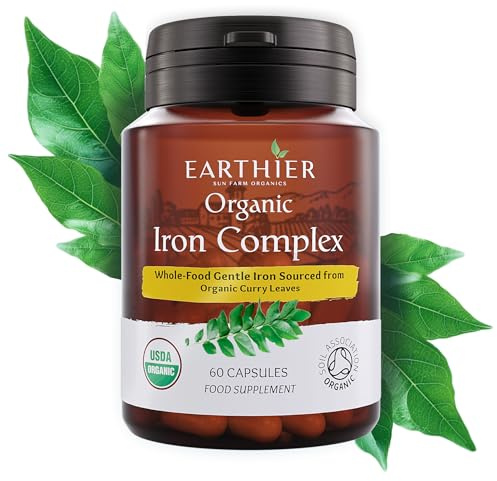 Earthier Organic Iron Whole Food Sourced & Certified by Soil Association 60 Capsules Vegan