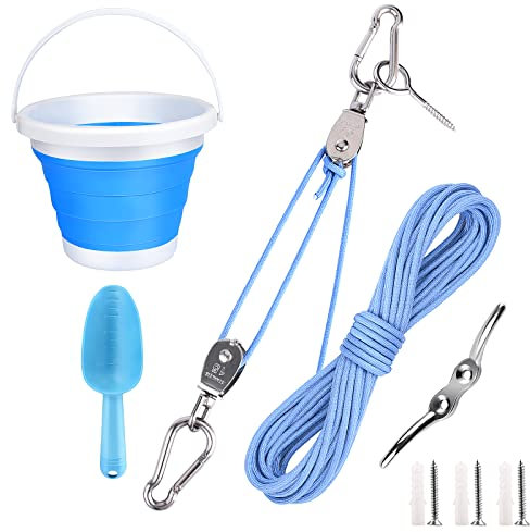 FUCNEN Kinder-Riemenscheibensystem & Faltbarer Eimer Baumhaus Zubehör Flaschenzug Kinder Outdoor Seilzug für Spielhaus/Baumhaus Seilzug/Flaschenzüge & Faltbarer Eimer & Seil Kit Gartenspielzeug