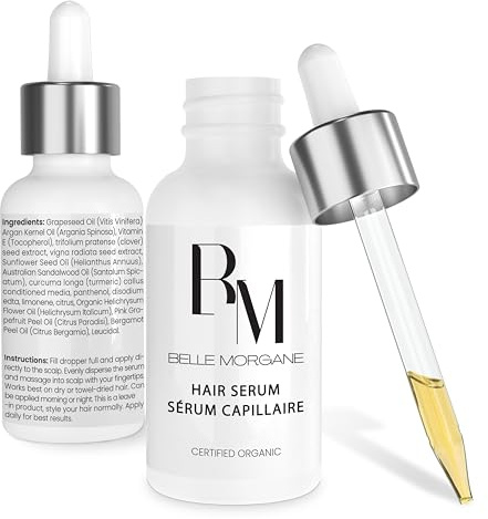 Belle Morgane Hair Growth Serum with Vitamin E, Turmeric & Argan Oil, Organic Dry Scalp Treatment for Women - Natural Serum for Hair Loss & Thinning Hair - Promotes Regrowth and Thickening