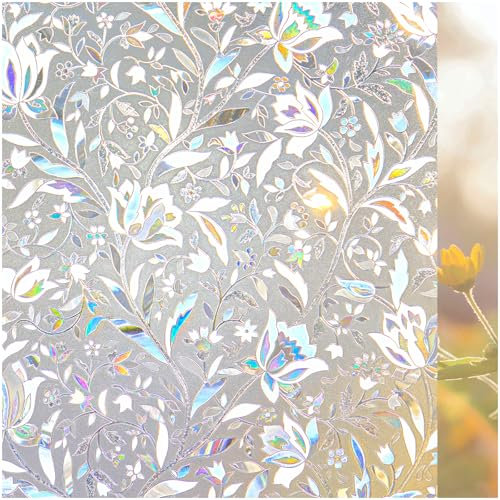 Lifetree Stained Glass Window Film Privacy 45x200cm, Self-Adhesive Rainbow Decorative Frosted Window Film with UV Protection Ideal for Home Office or Bathroom