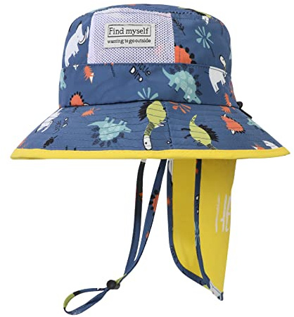 Jupsk Barn Solhatt Anti-UV UPF 50+ Bucket Hat Dinosaurie Fiskare Bucket Hat för Tjej Pojke 1–5 år, Blått djur, 2-5 anni