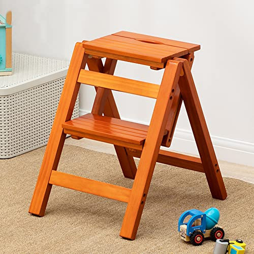 LUDIST Tabouret d'escalade d'intérieur, escabeau pour Adultes/escabeau/Chaise de comptoir, Tabouret d'échelle en Bois Massif Pliant Multifonctionnel 2/3/4 marches, escabeau Domestique Multicolore e