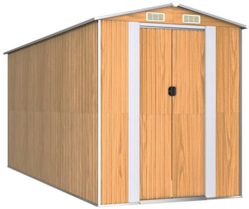 ZHOUMIN Geräteschuppen, Gerätehaus, Fahrradgarage, Gartenhütte, Fahrradunterstand, Gartenhäuschen, Garten Hütte, Fahrrad Unterstand, Hellbraun 192x440x223 cm Verzinkter Stahl