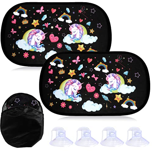 2 Piezas Parasol de Coche, Ventana Lateral Trasera, Unicornios Coche Sun Shade Bloqueo de Rayos UV Nocivos Lateral Parasol Ventana Coches Trasero Sombrilla Infantil Parasoles para Bebés y Mascotas