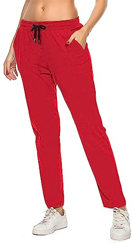 Pantalon Chándal Mujer Algodón Pantalones Deportivos Jogger Pants Casual Sweatpants Largos Elastica para Yoga Jogging Fitness Running Deportes Gimnasio de Verano y Invierno (Rojo, L)