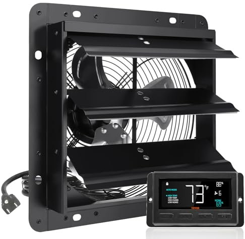 VEVOR Ventilatore di Scarico con Serranda, 254 mm 1400 m³/h Regolatore di Temperatura Umidità, Motore EC, con Montaggio Parete Velocità Variabile, Ventilazione e Raffreddamento per Serre, Garage