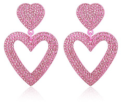 EVER FAITH Herz Ohrringe für Damen volle funkelnde Kristall Strass Liebe Ohrsctecker Rosa