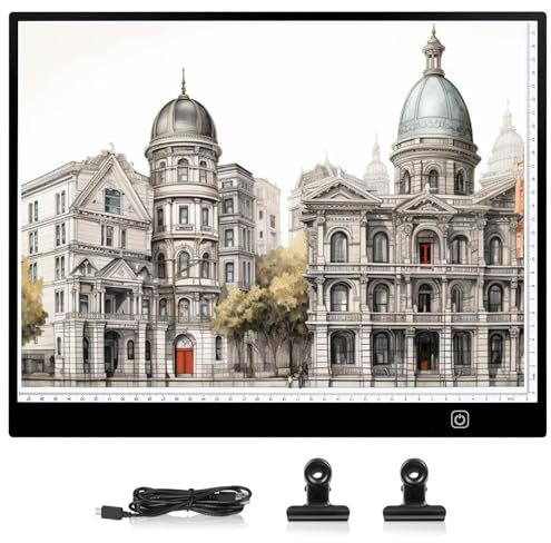 Damcyer Leuchttisch A3 Light Pad,Led Licht Pad A3 Dimmbar 6 Helligkeitseinstellungen,Leuchtplatte mit USB Kabel für Diamond Painting,Animation,Zeichnung,Skizzierung,Röntgenbetrachtung,Schwarz
