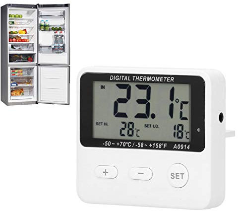 Uadme Thermometre alarme, -50 ℃ -110 ℃ Thermomètre d'alarme Numérique Attraction Magnétique Thermomètre aquarium avec Mesure Température Sonde pour Cuisine Réfrigérateur Aquarium