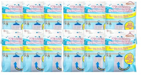 Wardrobe Dehumidifier Hanging Bags Effective Moisture Control for Mold & Mildew Prevention Long-Lasting, Scented Ideal for Bedrooms, Bathrooms & Storage Spaces, Pack of 12