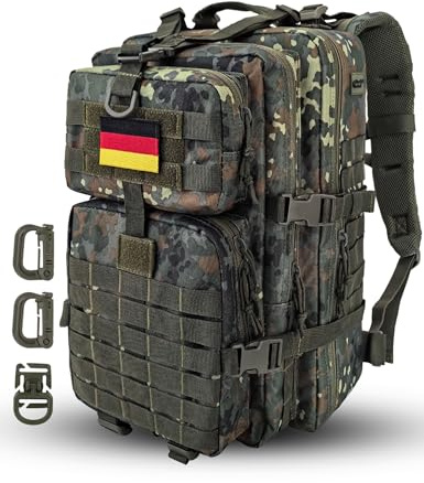 Hannibal Tactical Militär Taktischer Rucksack Cooper Rucksack Armee Assault Pack 3 Tage Bug Out Go Bag Trekking Wanderrucksack (40L,Flecktarn)