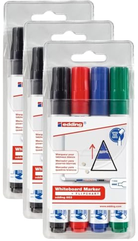 Edding 3 Packungen mit 4 Whiteboard-Markern 663, sortiert, 1-5 mm