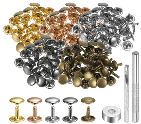 QUARKZMAN 100 Sets 12mm x 12mm Leder Nieten Doppelkappe Nieten Mehrfarbig | Metall, Tubular Runde Druckknöpfe, mit 3 Stück Werkzeugen, für Handwerk Reparatur Dekoration Gürtel Kleidung
