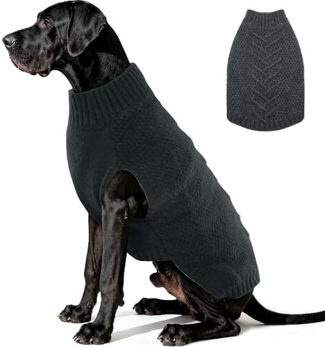 Katzinst Hundepullover Grosse Hunde, Weich Hundepullover mit Zopfstrickmuster Winter Outfit, Hunde Pullover Sehr Grosse Hund Strick, Grau, 4XL