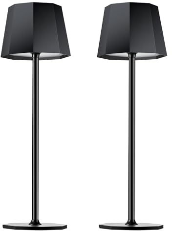 2 Stück LED Dimmbare Akku Tischlampe Kabellose, Wiederaufladbar Warme Lichtfarbe 3000K Tischleuchte Für Innen und Aussen mit USB-C, Tischlampe Outdoor IP54 Wasserdichte, Schwarz