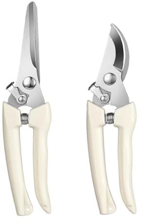 KASESSS 2 Pcs Hand Garden Secateurs, Stainless Steel Secateurs & Pruning Scissors, Straight and Curved Tip Garden Scissors with Locking Device Garden Pruners Set for Trimming Branches Bonsai Fruits