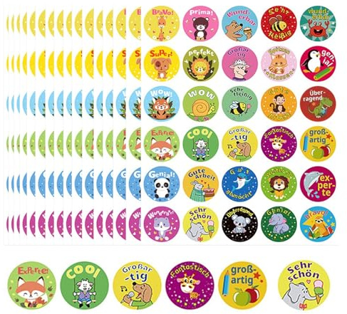 900 Stück 2.5cm Schüler Belohnung Aufkleber Deutsch Motivationsaufkleber Lehrer mit 30 Motive Belohnungsaufkleber Deutsch Lehrerbedarf Belohnungssticker Sticker Belobigung Schüler Reward Sticker