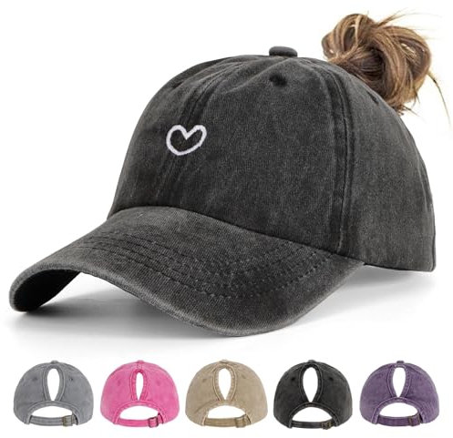 HeyCaps Pferdeschwanz Baseball Cap Damen Verstellbare Baseballkappe Vintage Mützen Sonnenschutz Basecap Mit Zopf Loch für Sommer Sport